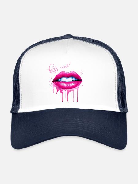 Embrasse-moi les lèvres Kissing Mouth Cadeau - Casquette trucker  - blanc/marine - Devant