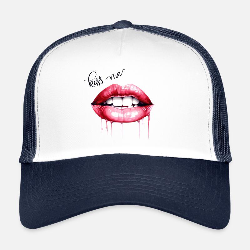 Kiss Me Lips Kissing Mouth Gift - Trucker Cap - white/navy