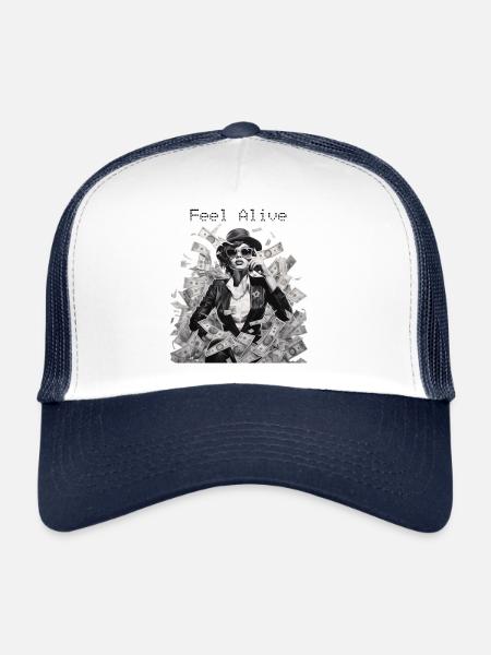 Femme avec des lunettes de soleil Leather Jacket Money Feel Alive - Casquette trucker  - blanc/marine - Devant