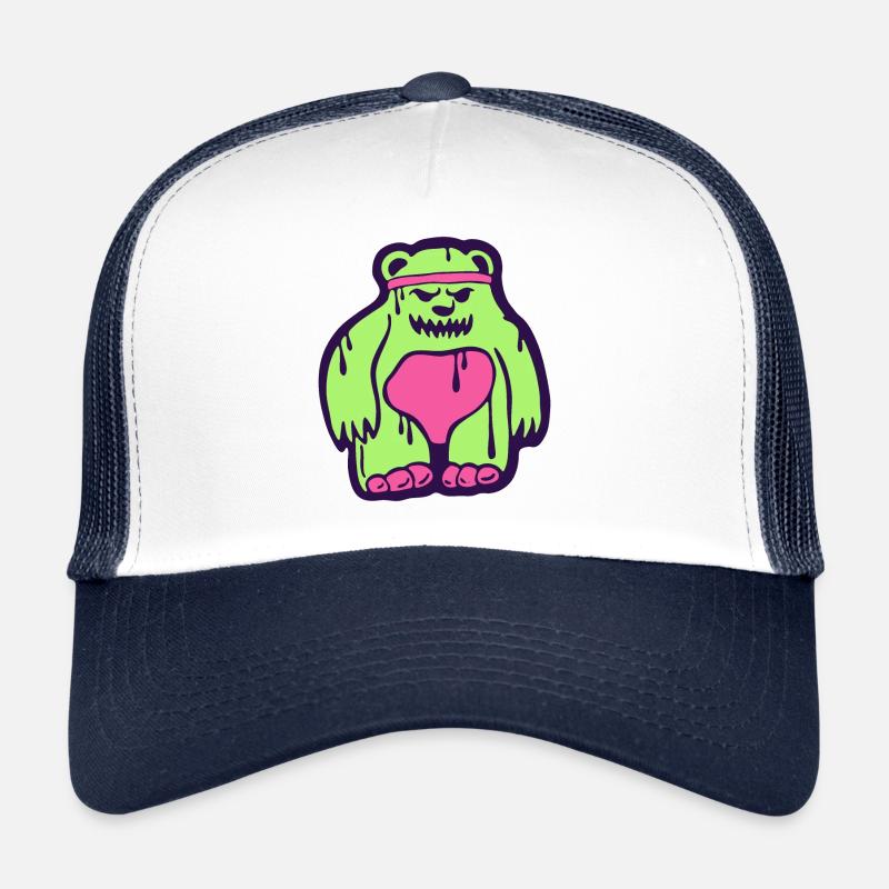 Neongrüner gruseliger Halloween-Teddybär - Trucker Cap - Weiß/Navy