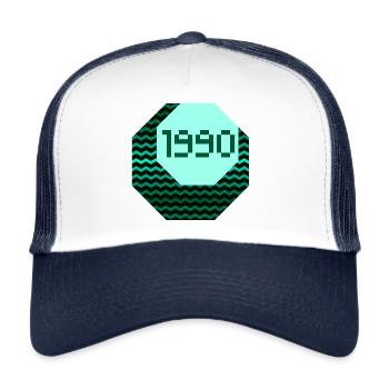 Geburtsjahr Shirt Game Pixel Retro 1990 - Trucker Cap - Weiß/Navy - Vorne