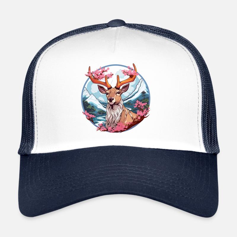 japanischer Sikahirsch im Anime Stil - Trucker Cap - Weiß/Navy