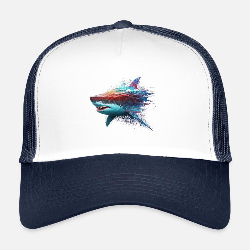 cool, colorful shark - Trucker Cap - white/navy