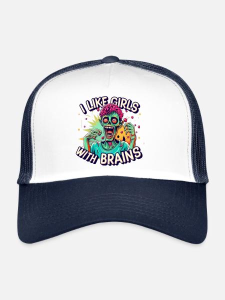 J’AIME LES FILLES AVEC UN CERVEAU Costume d’Halloween zombie - Casquette trucker  - blanc/marine - Devant