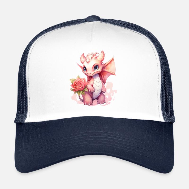 Dragon mignon aux couleurs pastel avec rose Casquette trucker 