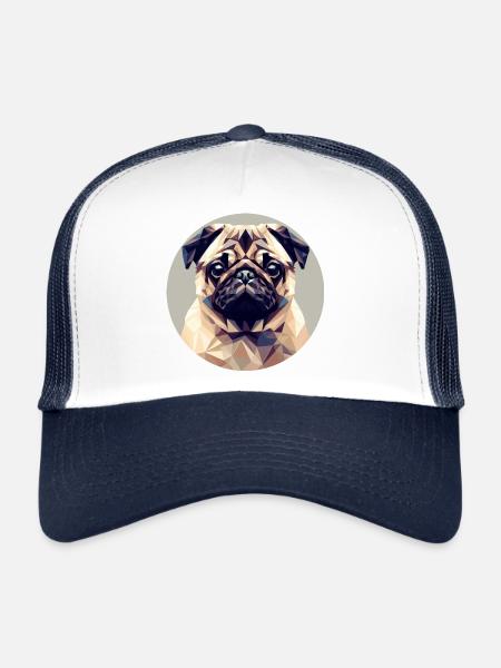 Dog Pug Polygon Geometry - Trucker Cap - white/navy - Front