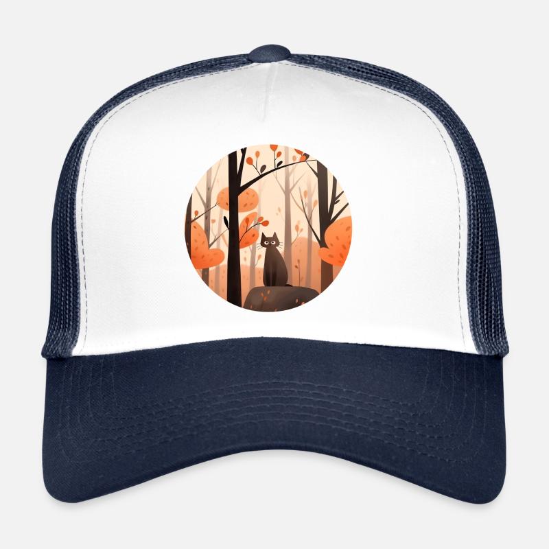 Katze im Herbst im Wald - Trucker Cap - Weiß/Navy