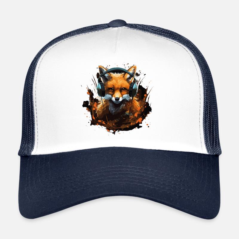 Fox with Headphones Splatter Art Trucker Cap