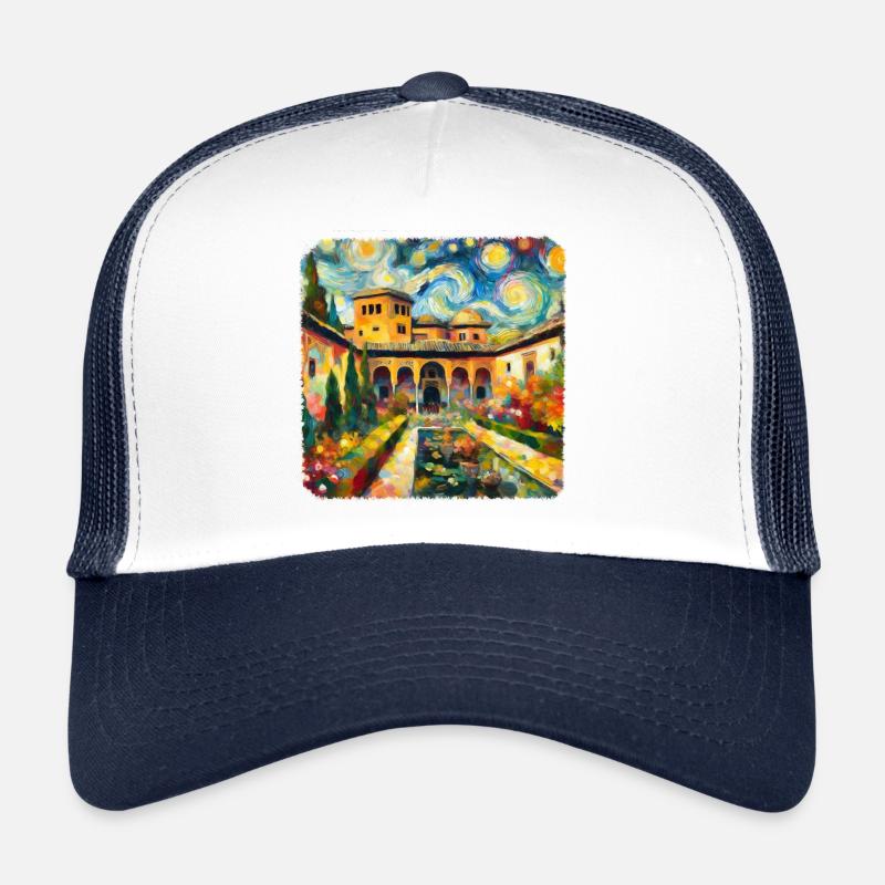 Alhambra-Palast im Stil von Van Gogh - Trucker Cap - Weiß/Navy