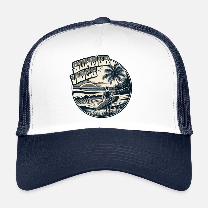 Retro Surfer Sommer Palmen Strand Sonne Urlaub - Trucker Cap - Weiß/Navy