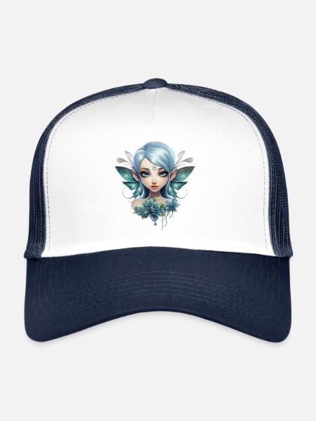 Flower Fairy with Gemstone – Fantasy Design - Trucker Cap - white/navy - Front