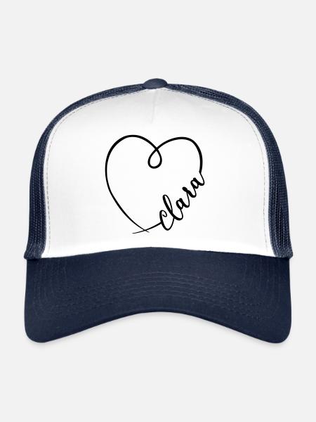 Clara Nom Calligraphie Coeur - Casquette trucker  - blanc/marine - Devant