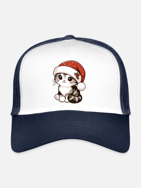 HOUSE CAT KITTY KITTEN PET CHRISTMAS HAT - Trucker Cap - white/navy - Front