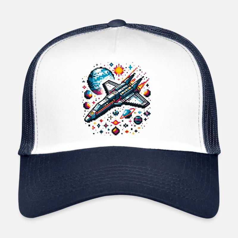 VAISSEAU SPATIAL, RÉTRO, JET, PIXEL, PLANÈTE, ESPACE, GALAXIE Casquette trucker 