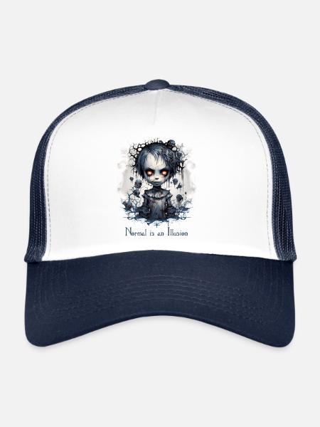 Gothic Girl Saying Normal is an Illusion - Trucker Cap - white/navy - Front