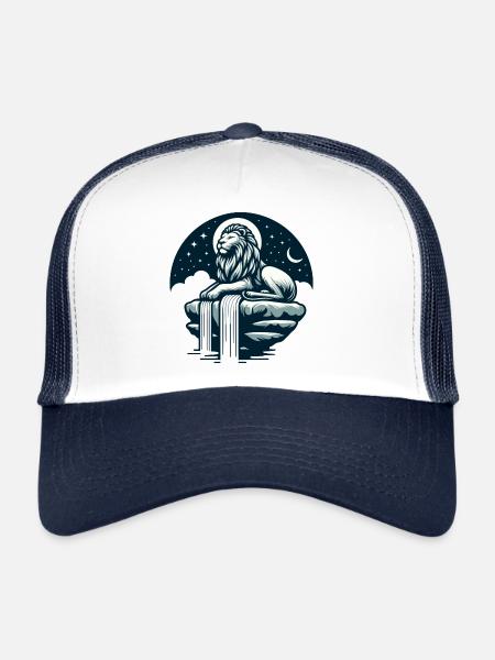 LION, ROCK, CALM, MEDITATION, FORCE, FOCUS, SAVANNAH - Trucker Cap - white/navy - Front