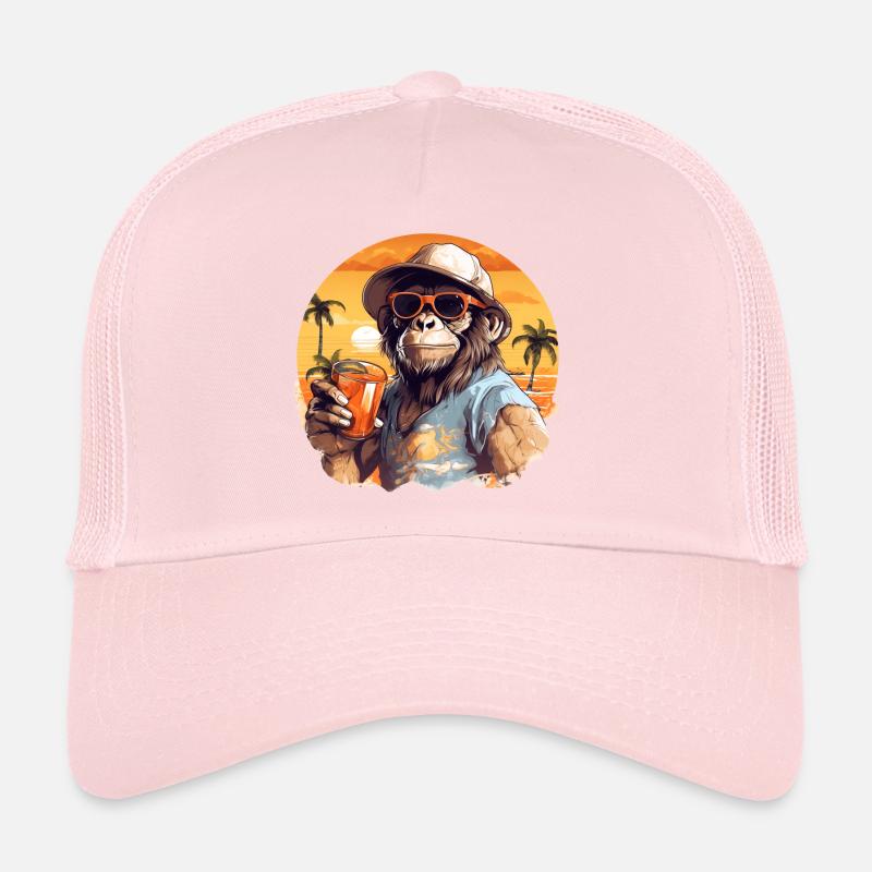 Cooler Affe mit Getränk Lustige Tiere Schimpanse Trucker Cap