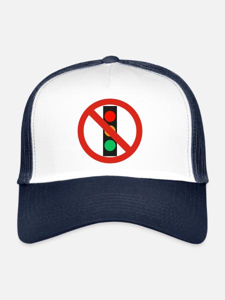 Panneau d’interdiction gouvernementale de feu tricolore - Casquette trucker  - blanc/marine - Devant