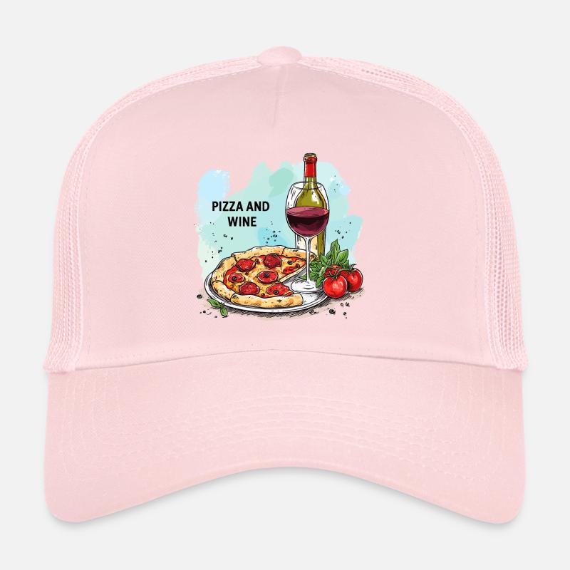Pizza et vin Nourriture Alcool Casquette trucker 
