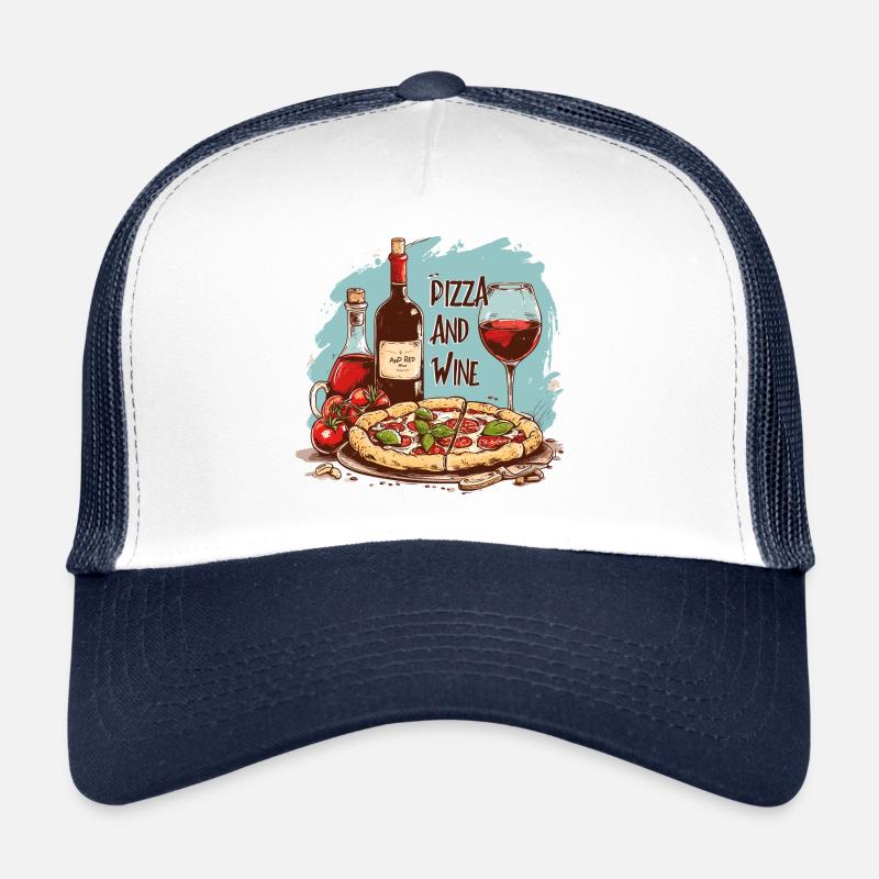 Pizza et vin Nourriture Alcool Casquette trucker 