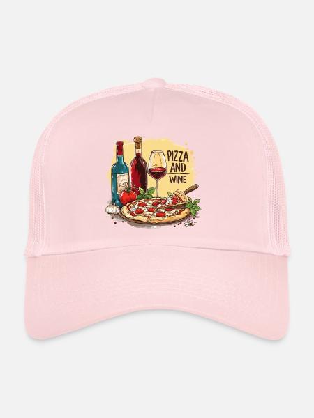 Pizza and Wine Food Alcohol - Trucker Cap - pale pink - Front