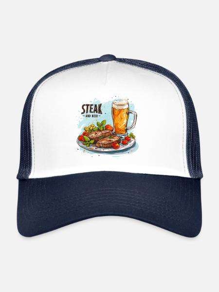 Steak And Beer Eating Alcohol Funny Sayings - Trucker Cap - white/navy - Front