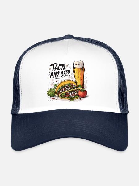 Tacos Et Bière Manger De L’alcool Dictons Drôles - Casquette trucker  - blanc/marine - Devant