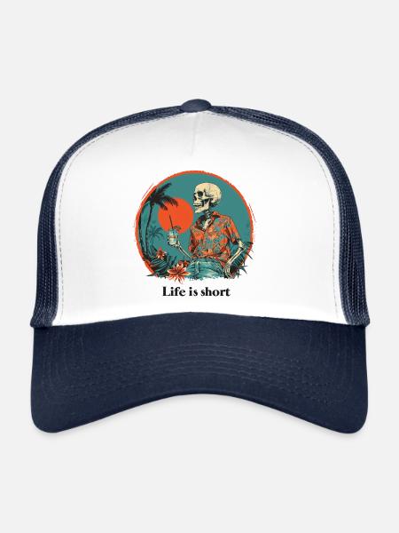 Skeleton Vacation Beach Sea - Trucker Cap - white/navy - Front