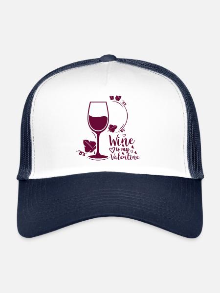Le vin est mon dicton de vin drôle de la Saint-Valentin - Casquette trucker  - blanc/marine - Devant