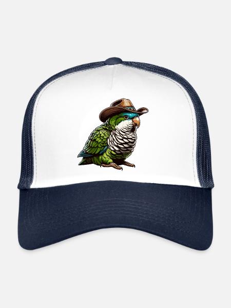 Perroquet Quaker Moine Perruche - Casquette trucker  - blanc/marine - Devant