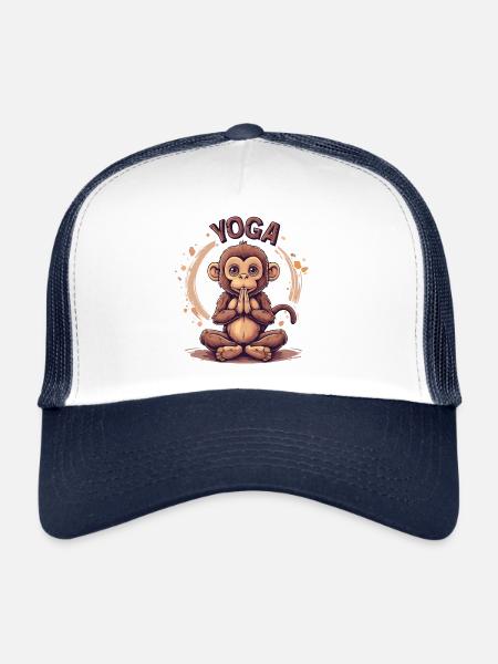 Yoga Monkey Relaxation Chilling Meditation Namaste - Trucker Cap - white/navy - Front