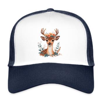 Deer with flowers on his head - Trucker Cap - white/navy - Front