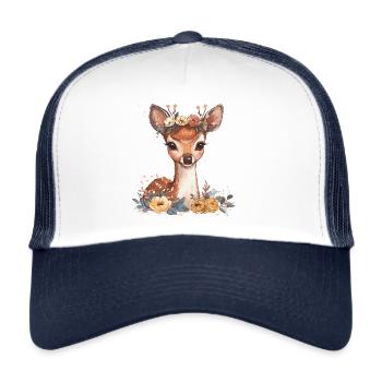 Süßes Rehkitz mit Blumen - Trucker Cap - Weiß/Navy - Vorne
