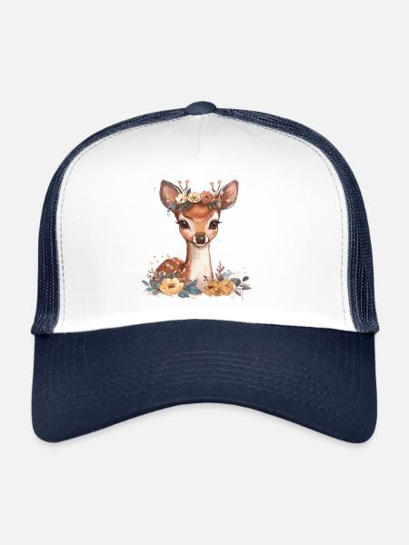 Sweet fawn with flowers - Trucker Cap - white/navy - Front