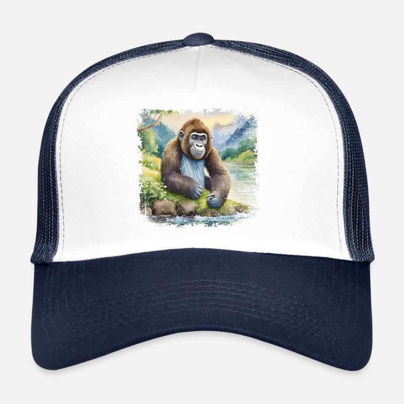 Niedlicher junger Gorilla > Aquarellmalerei - Trucker Cap - Weiß/Navy
