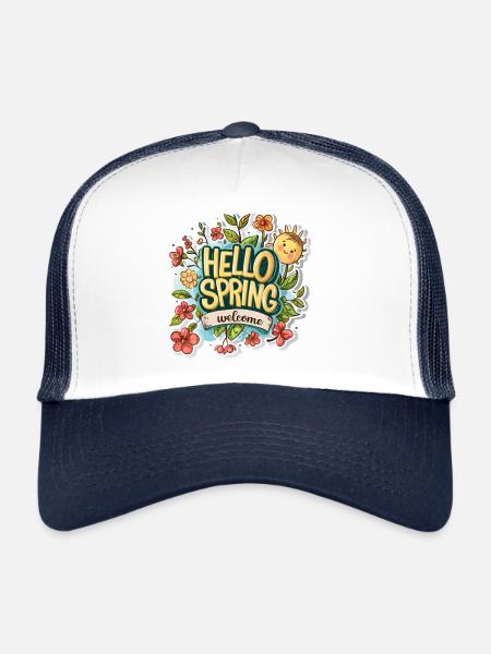 Bonjour le printemps Bonjour les fleurs de soleil de printemps - Casquette trucker  - blanc/marine - Devant