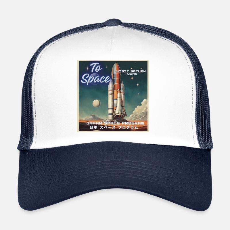 To Space! Visit Saturn Today. Japanische Raumfahrt - Trucker Cap - Weiß/Navy