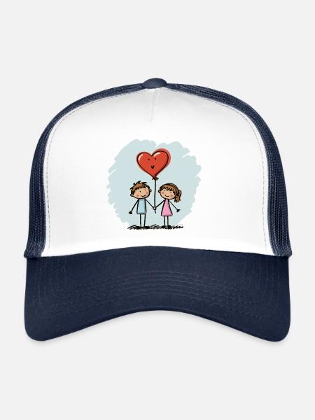 Amoureux, Figurines allumettes, Couples, Saint-Valentin - Casquette trucker  - blanc/marine - Devant