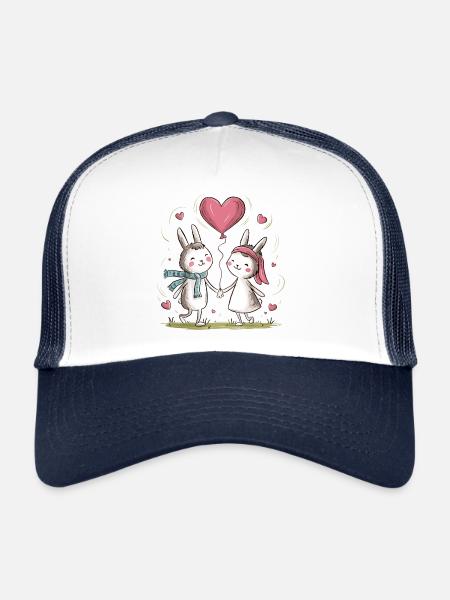 Drôle Lapin Couple Aimant Couple Saint Valentin - Casquette trucker  - blanc/marine - Devant