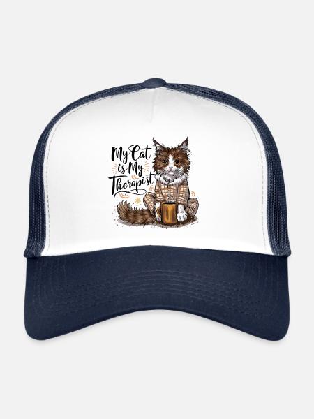 My Cat Is My Therapist Cat Lover Gift - Trucker Cap - white/navy - Front