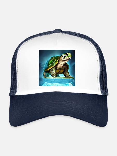 Tortue sur un glacier - Casquette trucker  - blanc/marine - Devant