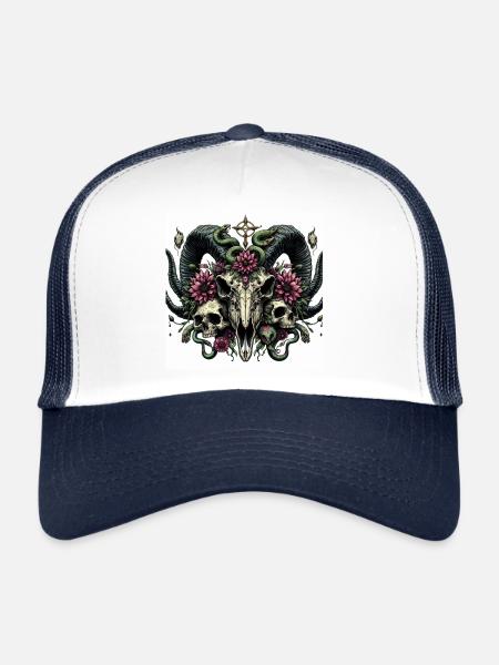 Watercolor goat skull - Trucker Cap - white/navy - Front