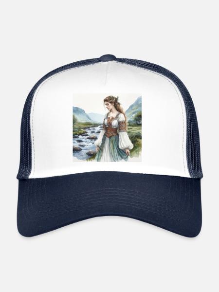 Aquarelle Celtibère Femme - Casquette trucker  - blanc/marine - Devant
