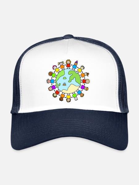 one world - Journée mondiale de l’enfance - Casquette trucker  - blanc/marine - Devant