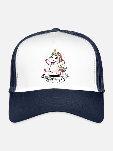 Licorne 5e anniversaire fille cadeau créatures mythiques - Casquette trucker  - blanc/marine - Devant