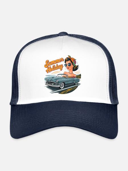 Vacances Cabrio Ride Lifestyle Années 1950 1960 - Casquette trucker  - blanc/marine - Devant