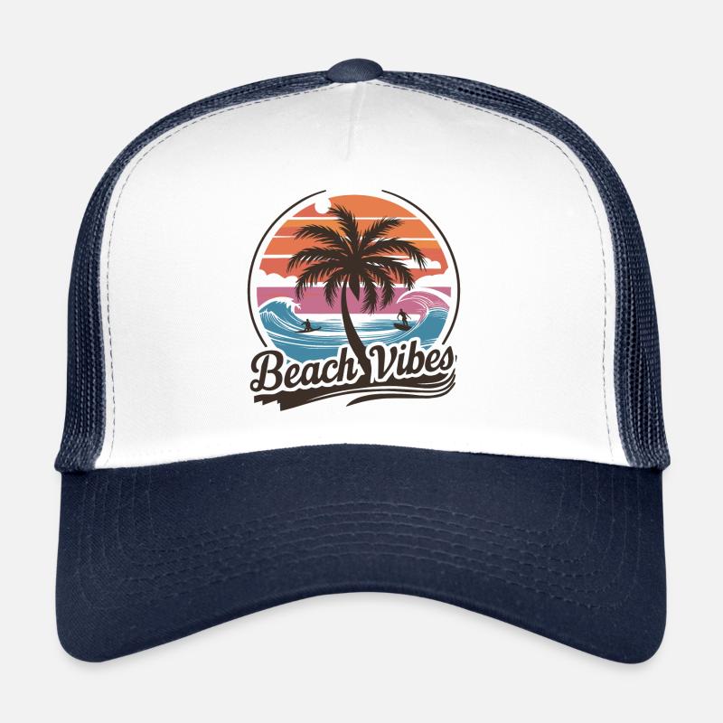 Beach Vibes Retro Surfer Palm Beach Vacation Trucker Cap