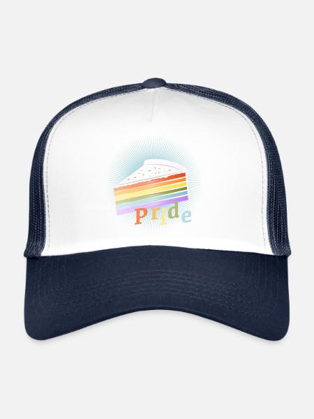 Piece of rainbow cake in delicate pastel colors - Trucker Cap - white/navy - Front