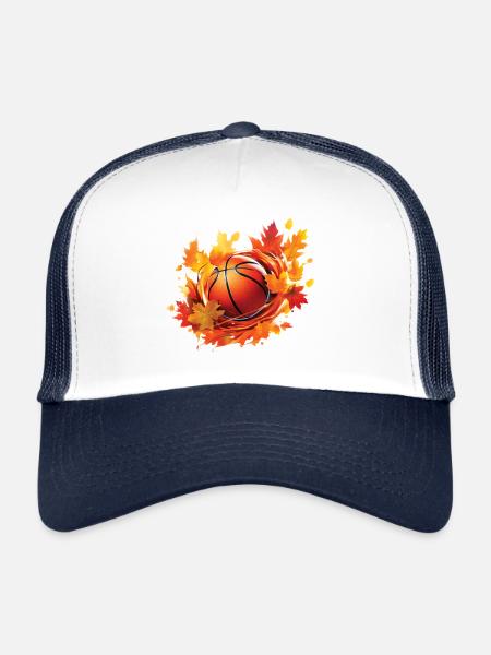 Feuilles de basketball, d’érable et de chêne en automne - Casquette trucker  - blanc/marine - Devant
