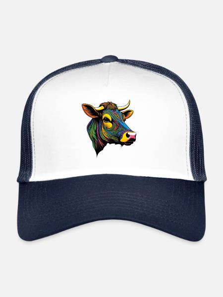 Portrait graphique d'une vache - Casquette trucker  - blanc/marine - Devant